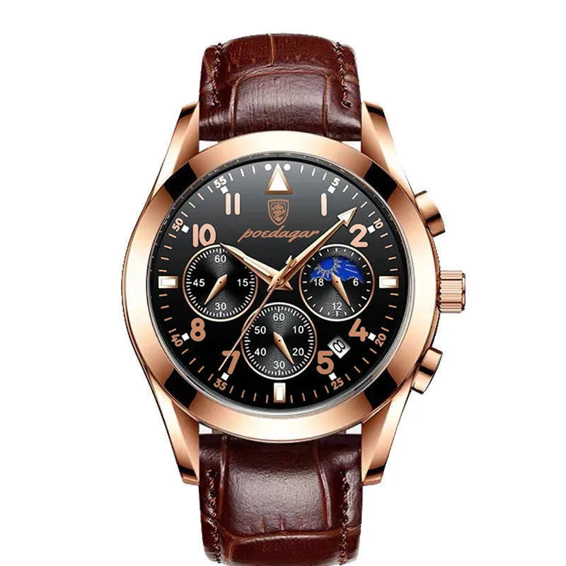 POEDAGAR-relojes para hombre, de cuero de moda, resistente al agua, parte superior luminosa, de lujo, de cuarzo, Masculino, 2021