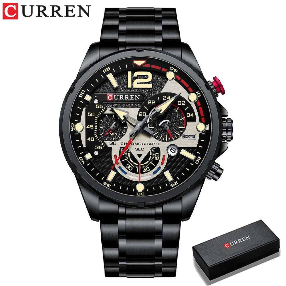 Nuevos relojes CURREN verdes para hombre, relojes de cuarzo de acero inoxidable de lujo de primeras marcas, reloj deportivo con fecha para hombre, reloj de pulsera resistente al agua