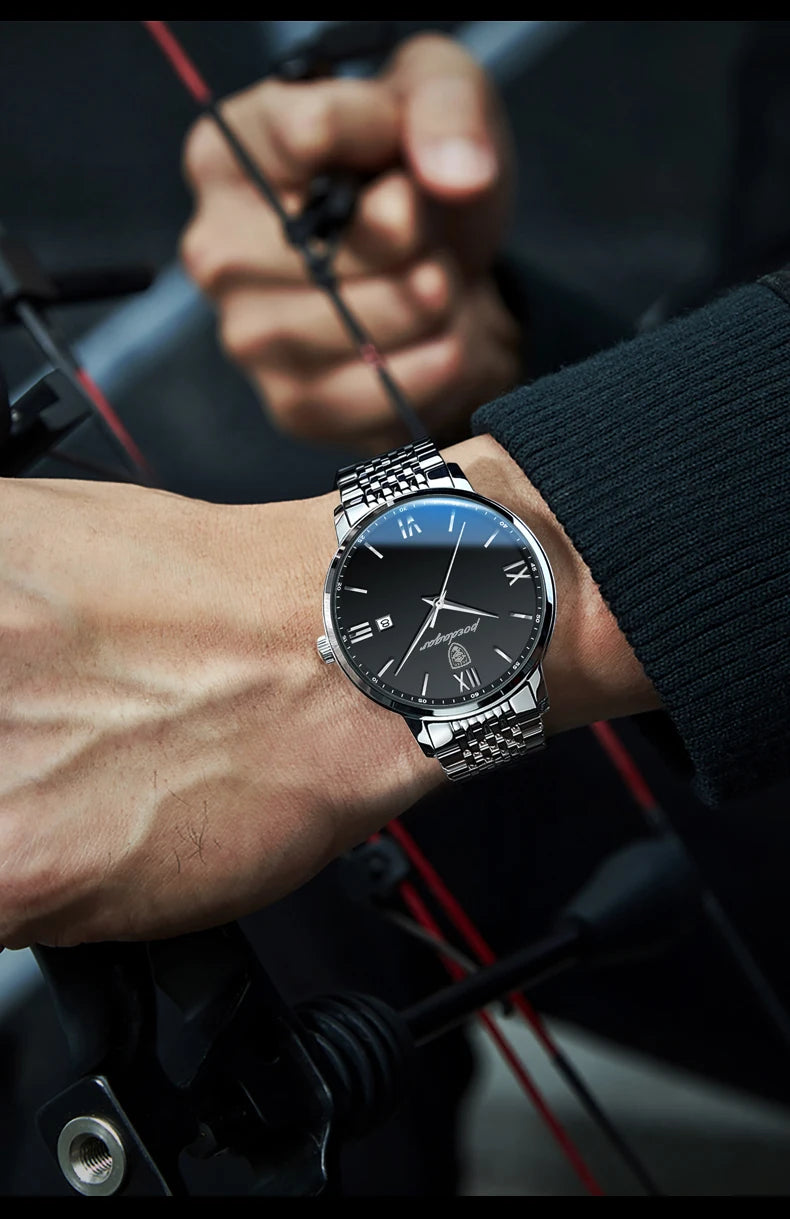 Reloj POEDAGAR de la mejor marca, reloj de acero inoxidable con fecha de negocios para hombre, relojes luminosos resistentes al agua, reloj de pulsera deportivo de cuarzo de lujo para hombre