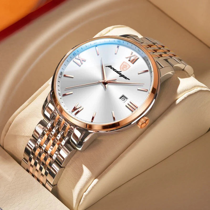Reloj POEDAGAR de la mejor marca, reloj de acero inoxidable con fecha de negocios para hombre, relojes luminosos resistentes al agua, reloj de pulsera deportivo de cuarzo de lujo para hombre