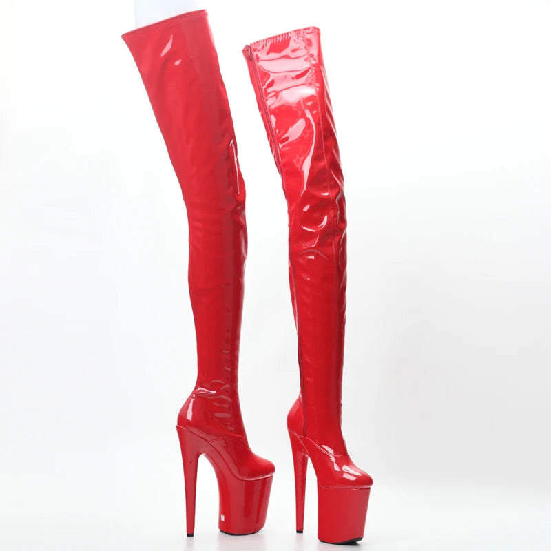 Jialuowei-Botas altas hasta el muslo de PVC para mujer, zapatos de tacón alto eróticos con plataforma sobre la rodilla, cremallera en la entrepierna, Sexy, punta estrecha, 2018
