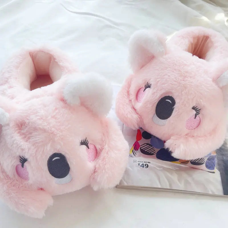 Lindas zapatillas de felpa de animales de dibujos animados de Koala rosa y gris, pantuflas cálidas de invierno para mujer para el hogar