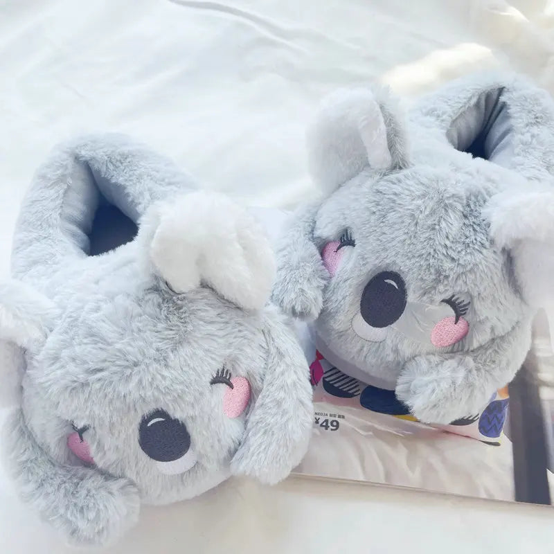 Lindas zapatillas de felpa de animales de dibujos animados de Koala rosa y gris, pantuflas cálidas de invierno para mujer para el hogar