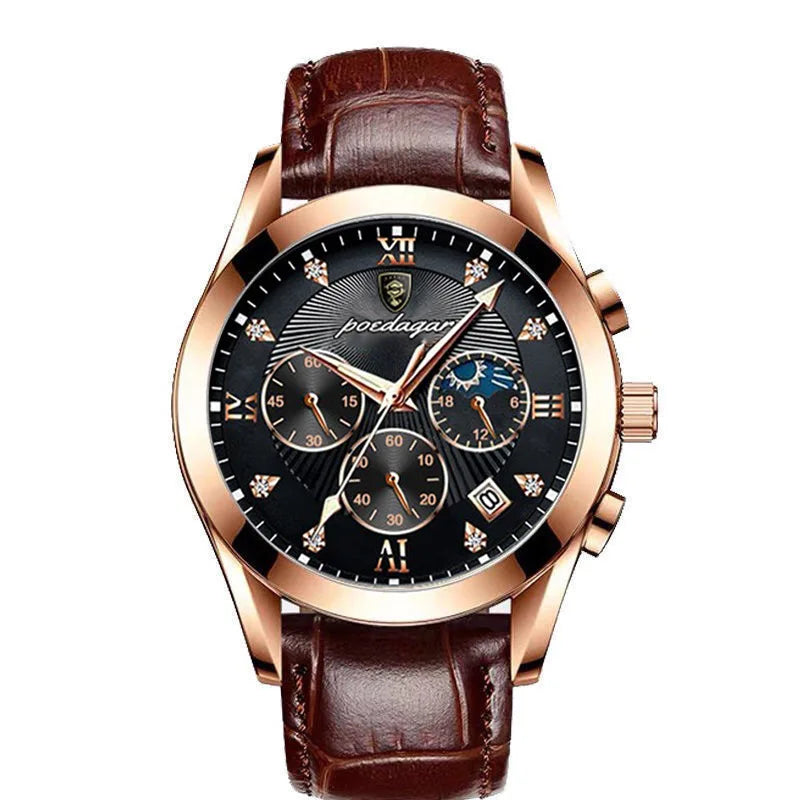 POEDAGAR-relojes para hombre, de cuero de moda, resistente al agua, parte superior luminosa, de lujo, de cuarzo, Masculino, 2021