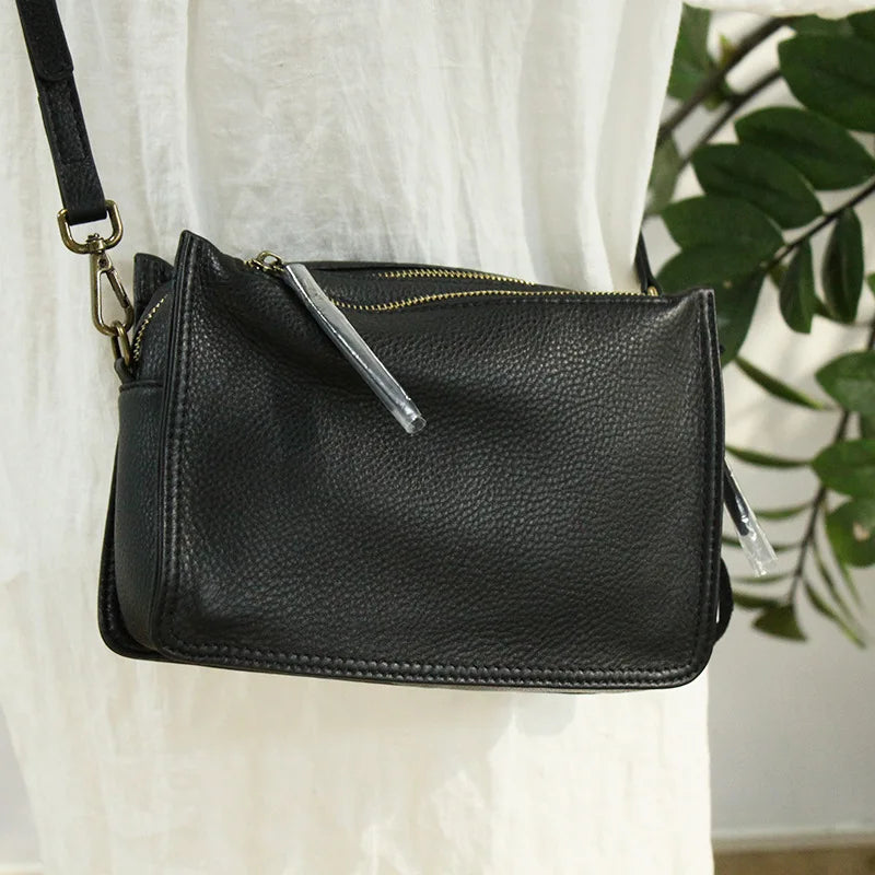Bolso pequeño de diseñador de marca para mujer, bolsa de hombro con solapa de cuero genuino, informal, con cremallera de tres capas, cruzado