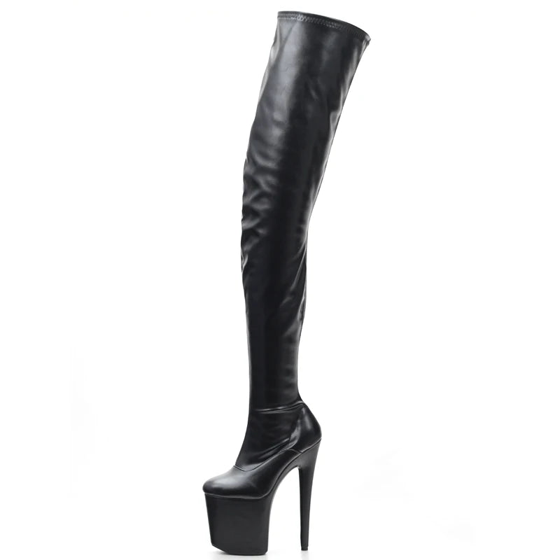 Jialuowei-Botas altas hasta el muslo de PVC para mujer, zapatos de tacón alto eróticos con plataforma sobre la rodilla, cremallera en la entrepierna, Sexy, punta estrecha, 2018