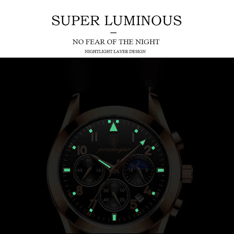 POEDAGAR-relojes para hombre, de cuero de moda, resistente al agua, parte superior luminosa, de lujo, de cuarzo, Masculino, 2021