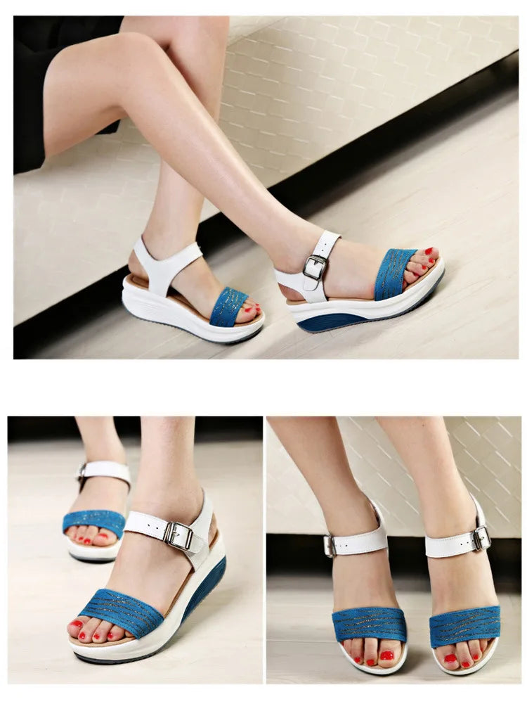 WOIZGIC, zapatos de mujer de cuero genuino, sandalias de plataforma, tacones altos, chanclas de playa frescas de verano 35-40 CDBY-5531