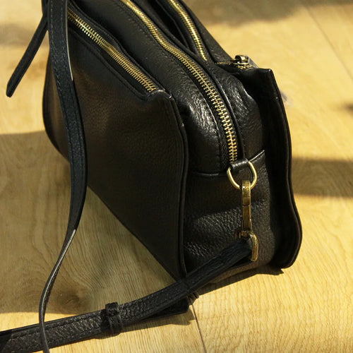 Women's Brand Designer Small Bag Genuine Leather Flap Shoulder Bag Casual Three-Layer Zipper Crossbody