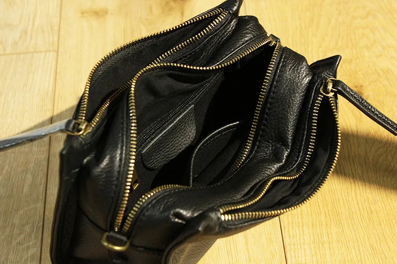 Bolso pequeño de diseñador de marca para mujer, bolsa de hombro con solapa de cuero genuino, informal, con cremallera de tres capas, cruzado