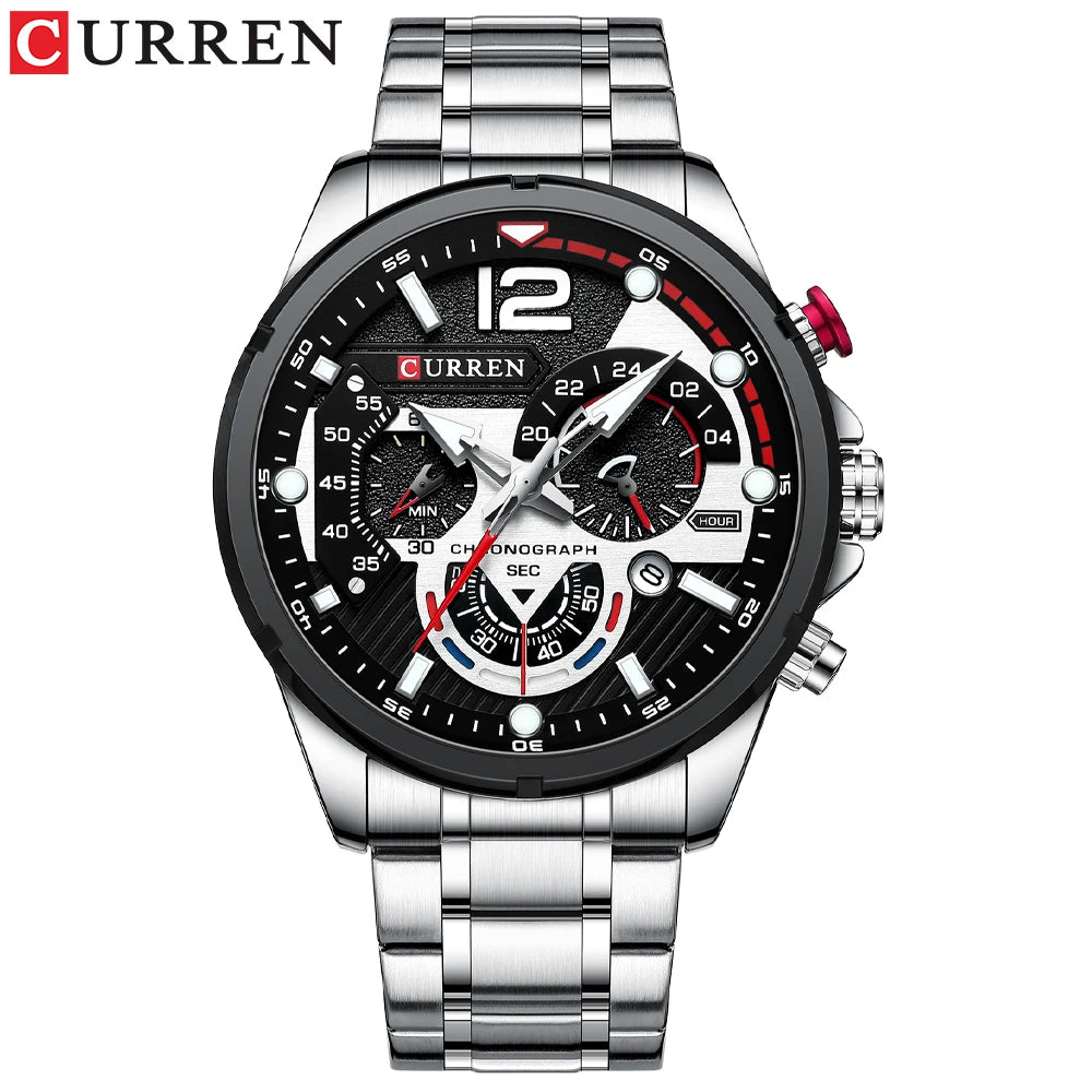 Nuevos relojes CURREN verdes para hombre, relojes de cuarzo de acero inoxidable de lujo de primeras marcas, reloj deportivo con fecha para hombre, reloj de pulsera resistente al agua