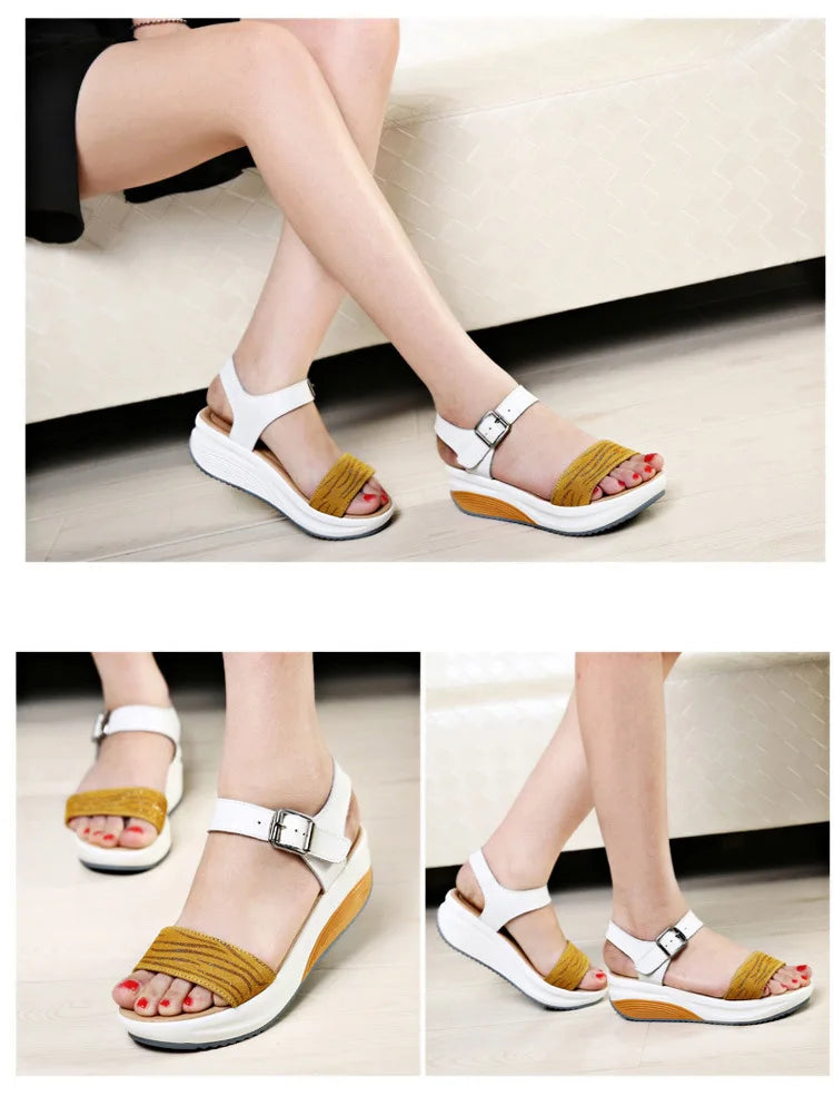 WOIZGIC, zapatos de mujer de cuero genuino, sandalias de plataforma, tacones altos, chanclas de playa frescas de verano 35-40 CDBY-5531