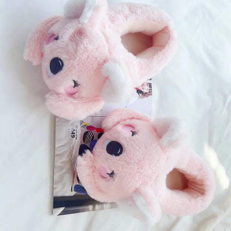 Lindas zapatillas de felpa de animales de dibujos animados de Koala rosa y gris, pantuflas cálidas de invierno para mujer para el hogar