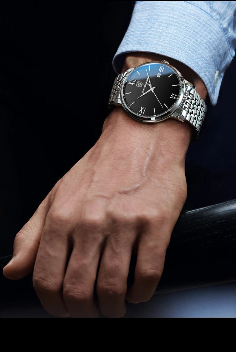 Reloj POEDAGAR de la mejor marca, reloj de acero inoxidable con fecha de negocios para hombre, relojes luminosos resistentes al agua, reloj de pulsera deportivo de cuarzo de lujo para hombre