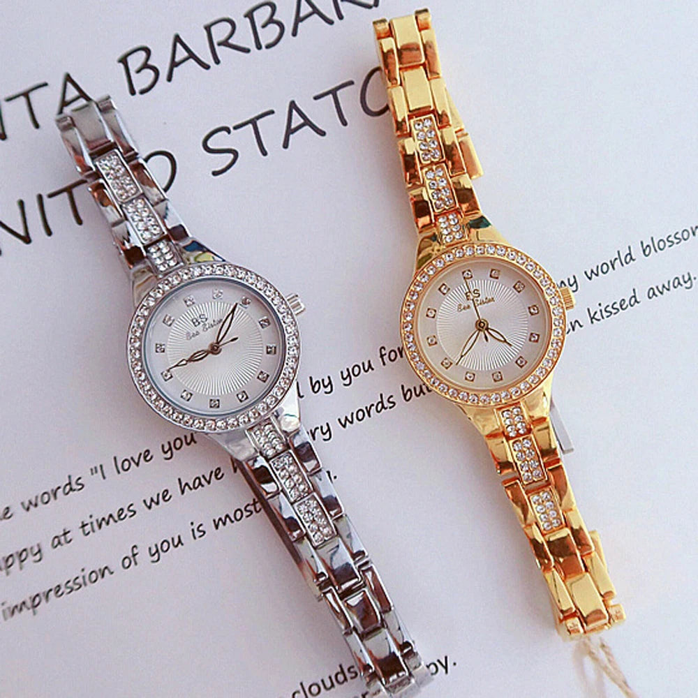 BS bee sister-Relojes de pulsera de lujo para mujer, nueva tendencia de moda, esfera pequeña, exquisitos relojes de pulsera para mujer, joyería de cristal