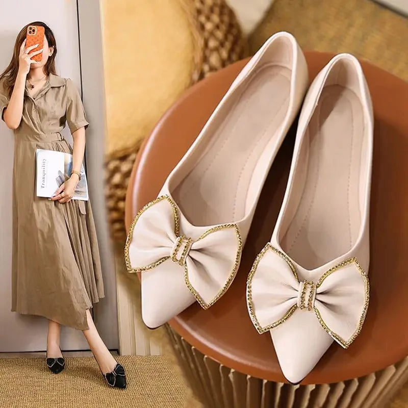 Zapatos planos con punta puntiaguda y lazo para mujer, calzado de oficina con tacón en promoción, estilo coreano, Popular, para vacaciones, Social, calzado para mujer joven