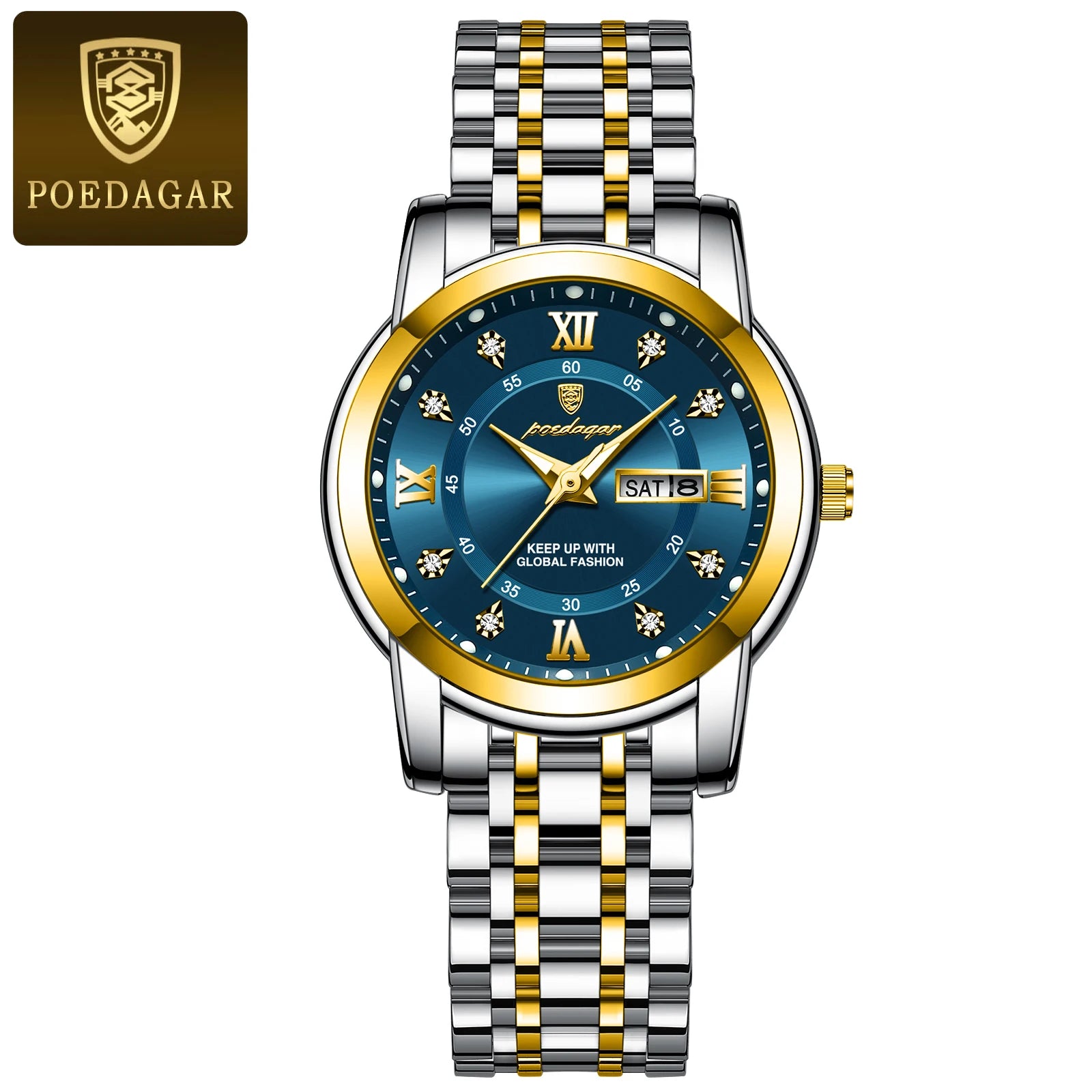 POEDAGAR, reloj de pulsera de lujo para mujer, resistente al agua, luminoso, fecha, semana, relojes para mujer, vestido elegante de acero inoxidable, reloj de cuarzo para mujer