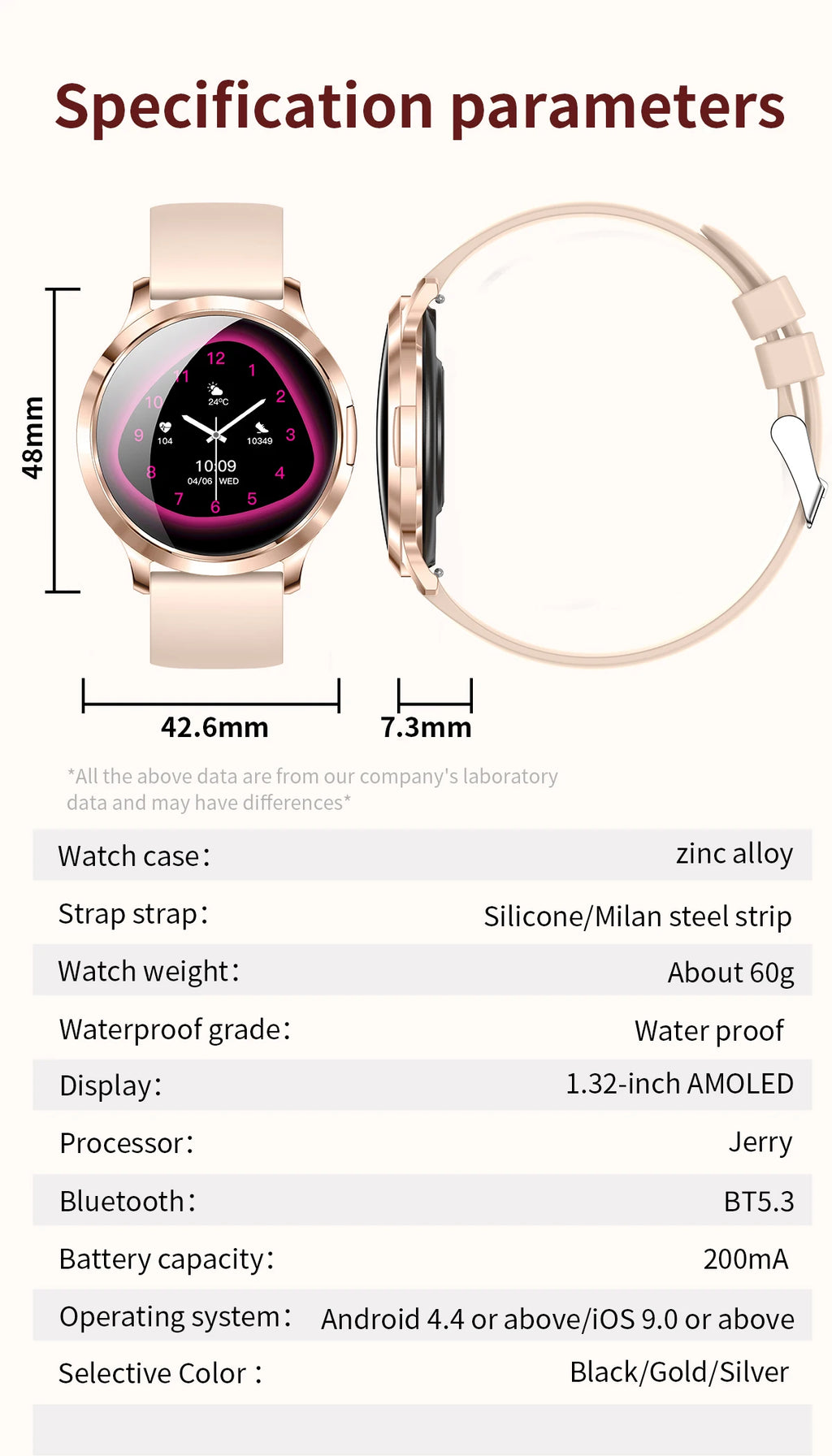 Nuevo reloj inteligente para mujer 1,32 "AMOLED pantalla completamente táctil Bluetooth llamada presión arterial IP68 impermeable NFC 7,3mm pulsera ultrafina