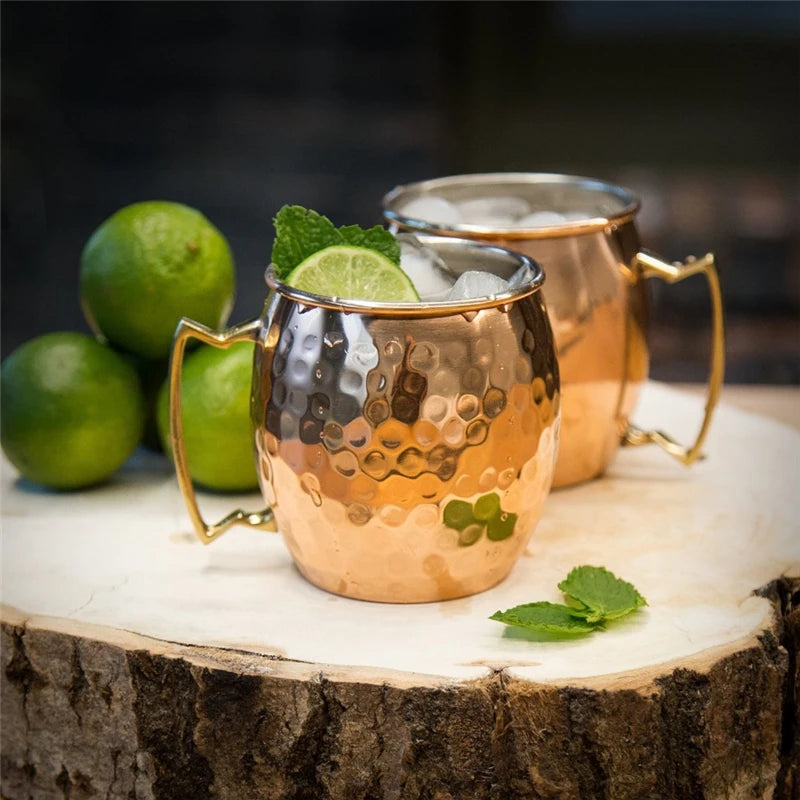 Juego de 8 Tazas de Cobre Martillado para Moscow Mule - Tazas de Acero Inoxidable para Servir Cerveza, Vino, Café y Cócteles