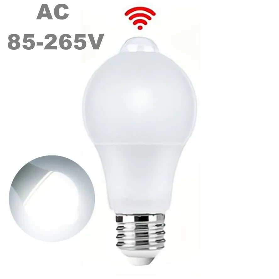 Bombilla LED con Sensor de movimiento E27, 9W, 12W, 18W, 20W, lámpara LED con Sensor PIR, luz nocturna de encendido/apagado automático para iluminación de estacionamiento del hogar, 110V, 220V
