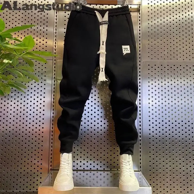 Men's Thick Fleece Harem Pants, Casual Sportswear, Streetwear, Autumn Winter 2024 New