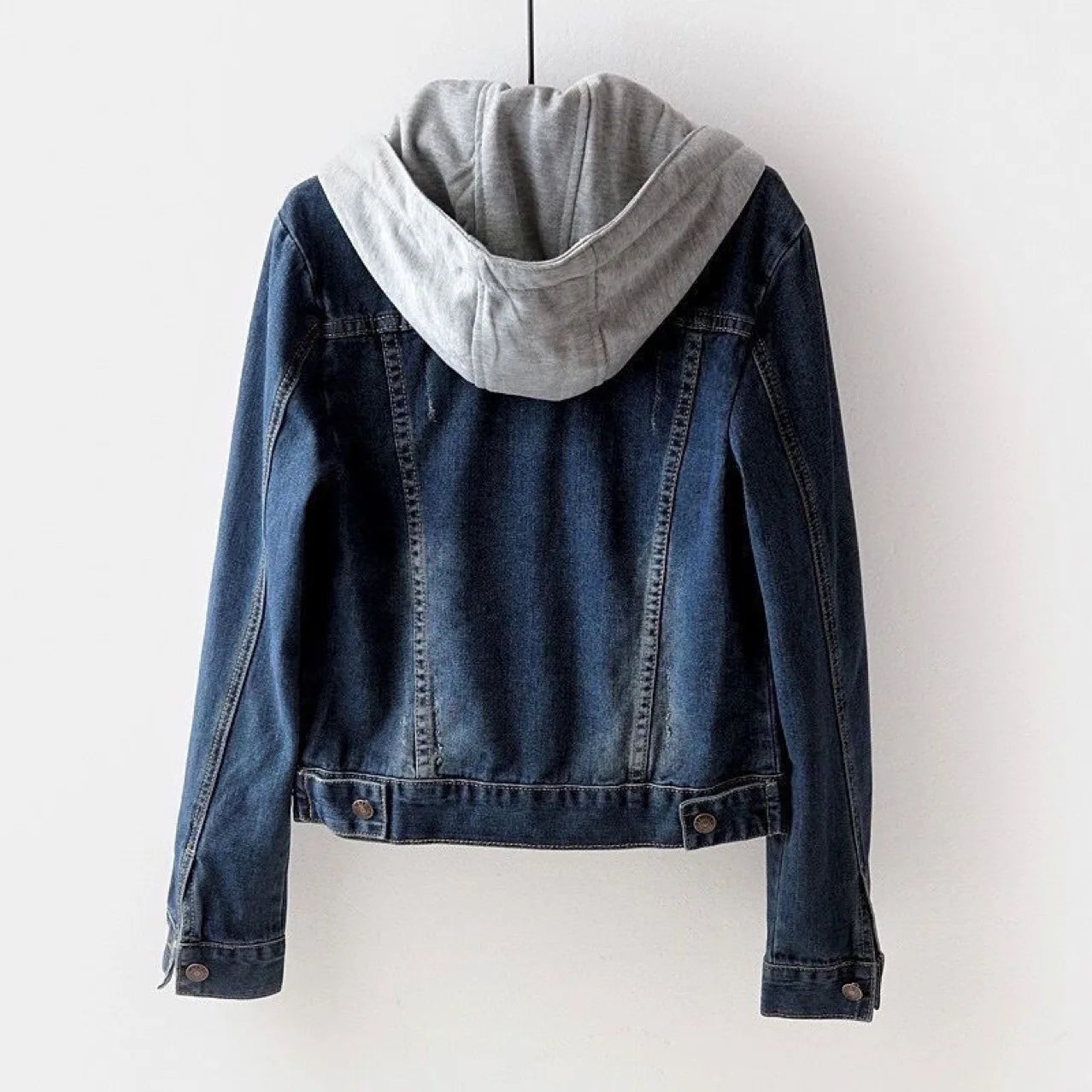 Chaqueta corta de mezclilla para mujer corta Otoño Invierno coreano de manga larga delgada con capucha versátil