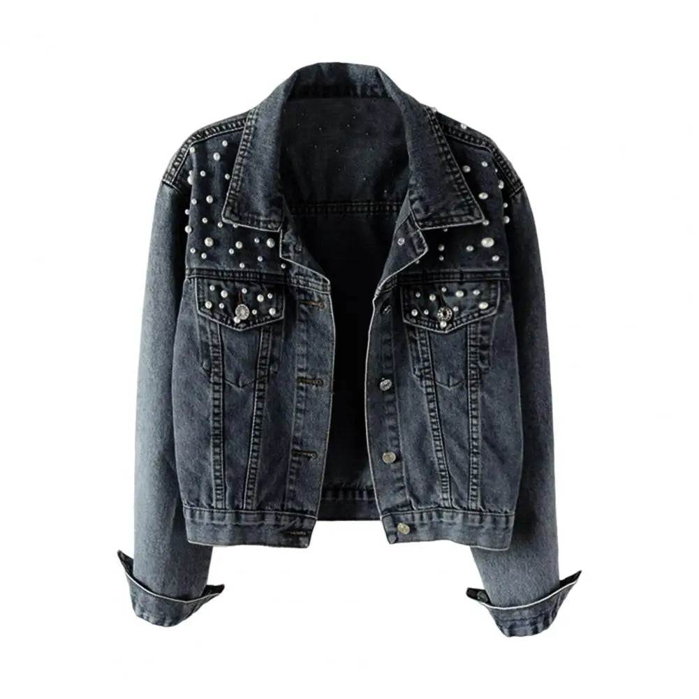 Women's Single-Breasted Denim Jacket, Wear-Resistant, Classic Style, Plus Size