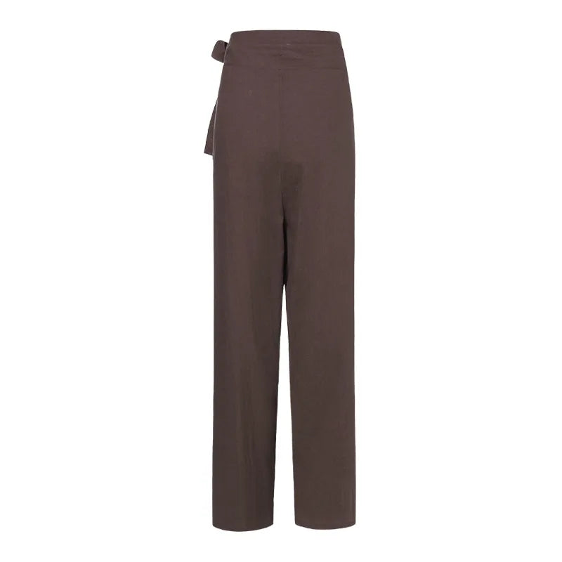 Pantalones informales con bolsillo para mujer, Color sólido, elásticos, con encuadernación, línea de algodón elegante, cintura alta, verano 2024