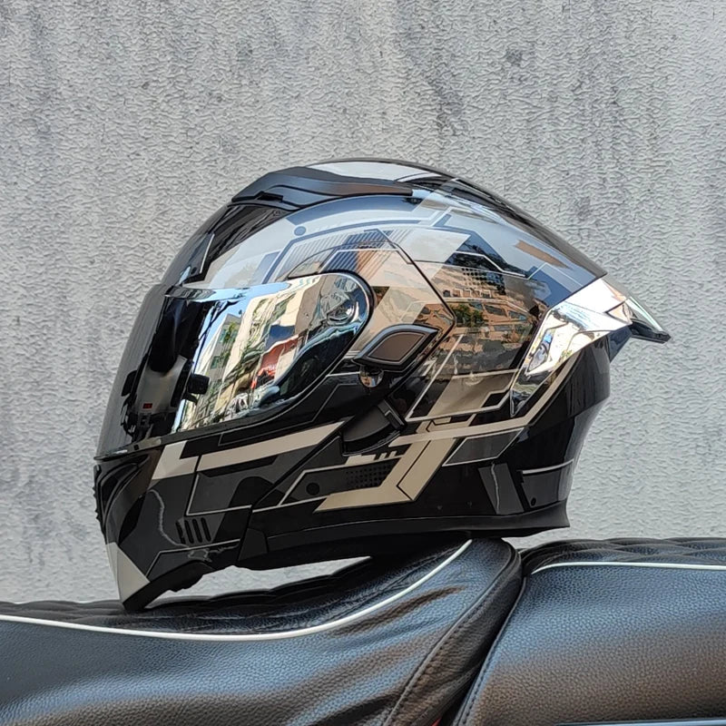 ORZ nueva calidad DOT doble lente Flip casco Abs cara completa motocicleta todoterreno casco de carreras de motos ala trasera personalizada