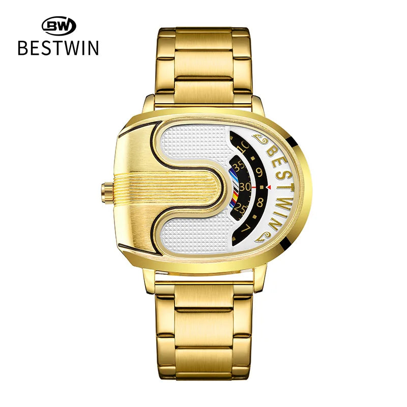Relojes dorados de lujo para hombre, diseño único, banda de acero inoxidable, Dropship dorado, reloj masculino de alta calidad