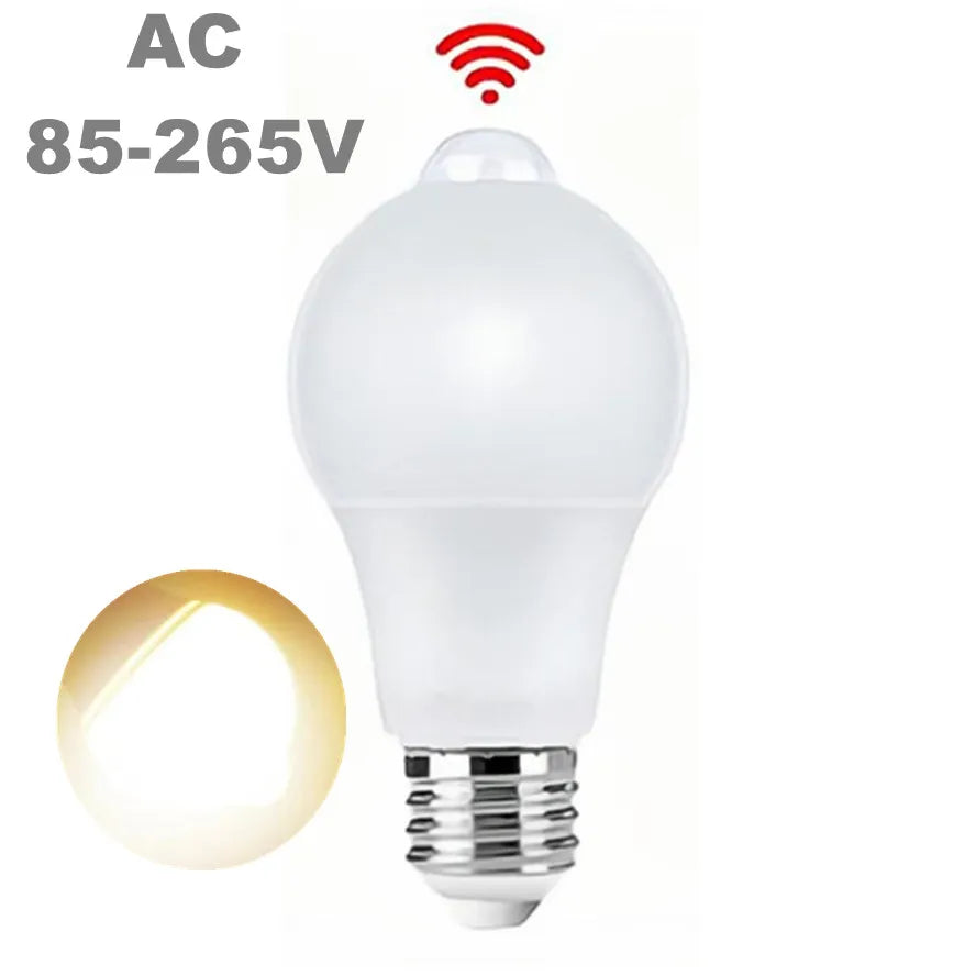 Bombilla LED con Sensor de movimiento E27, 9W, 12W, 18W, 20W, lámpara LED con Sensor PIR, luz nocturna de encendido/apagado automático para iluminación de estacionamiento del hogar, 110V, 220V