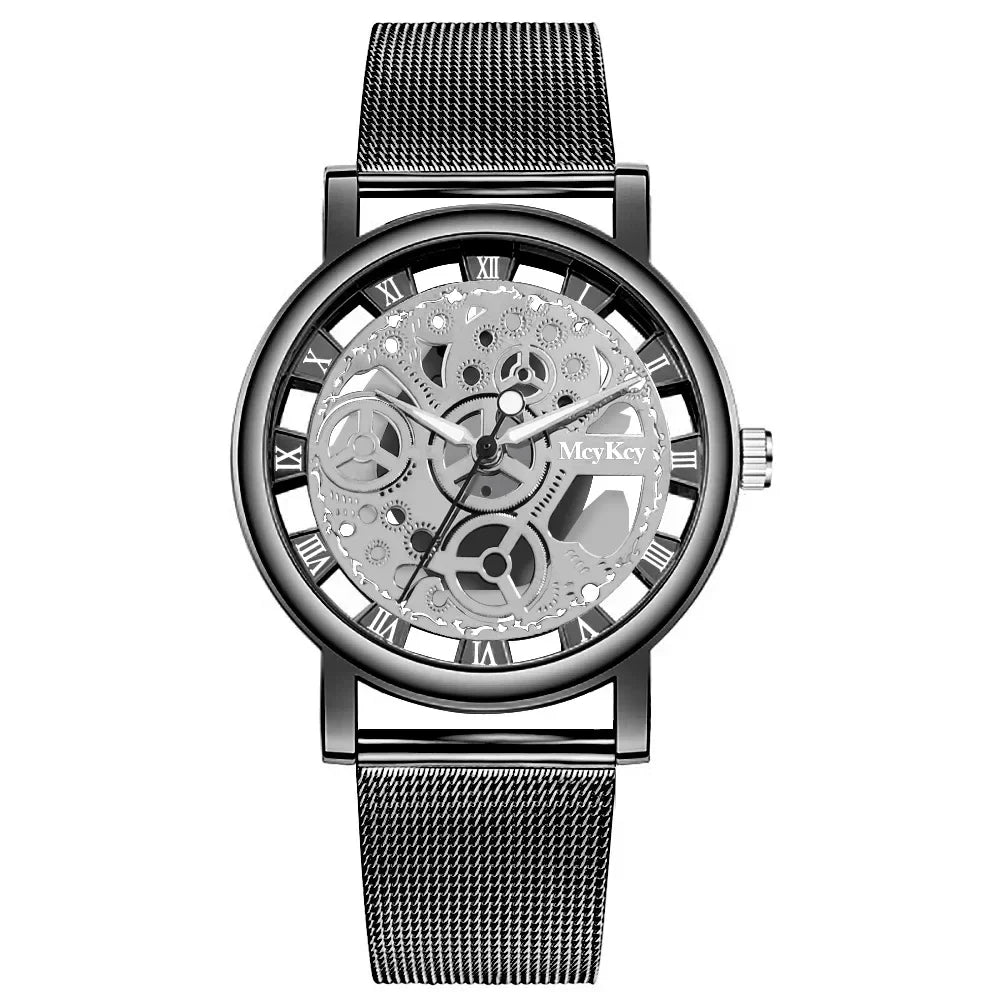 Top de moda para mujer, reloj mecánico de imitación con esqueleto hueco, relojes de pulsera de cuarzo de malla metálica para mujer, reloj femenino