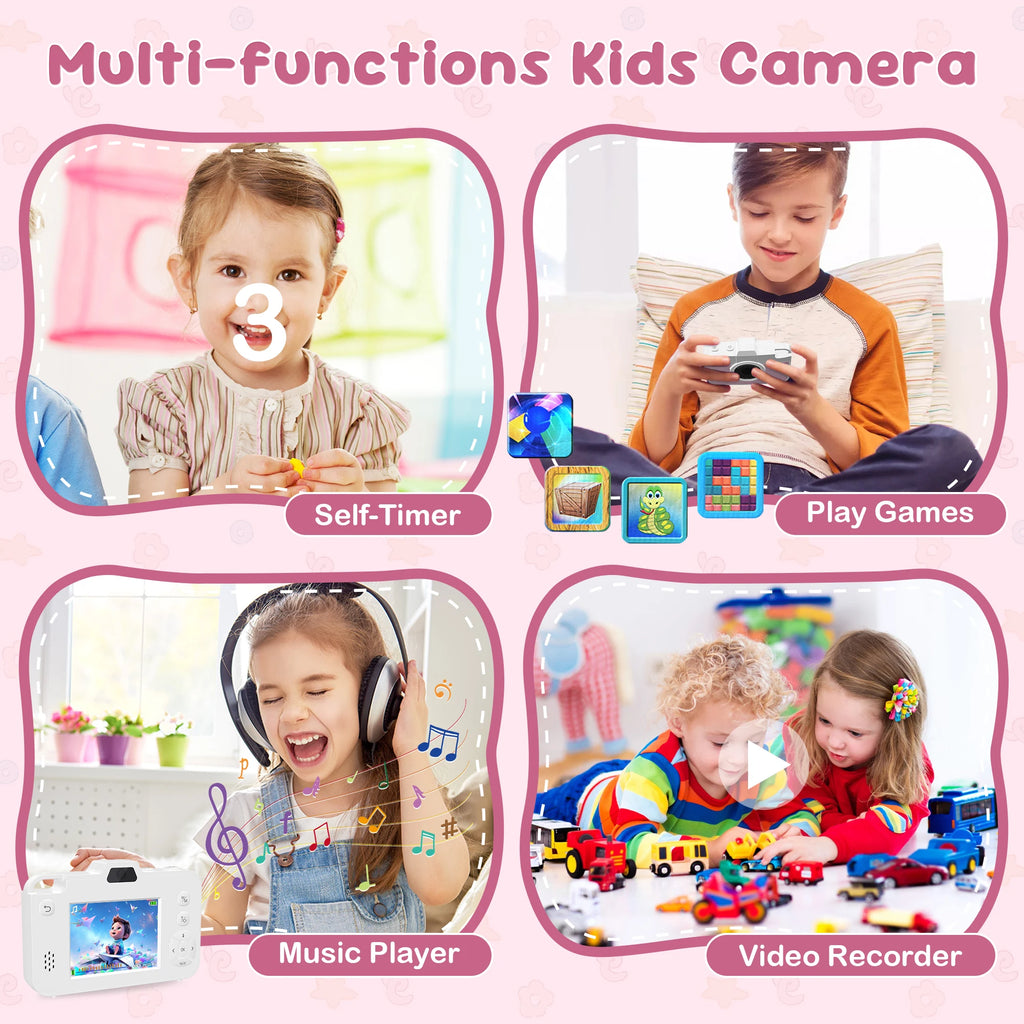Cámara Digital para Niños 48MP – Doble Lente, Video 1080P, Zoom 16x, Juegos, Batería 600mAh