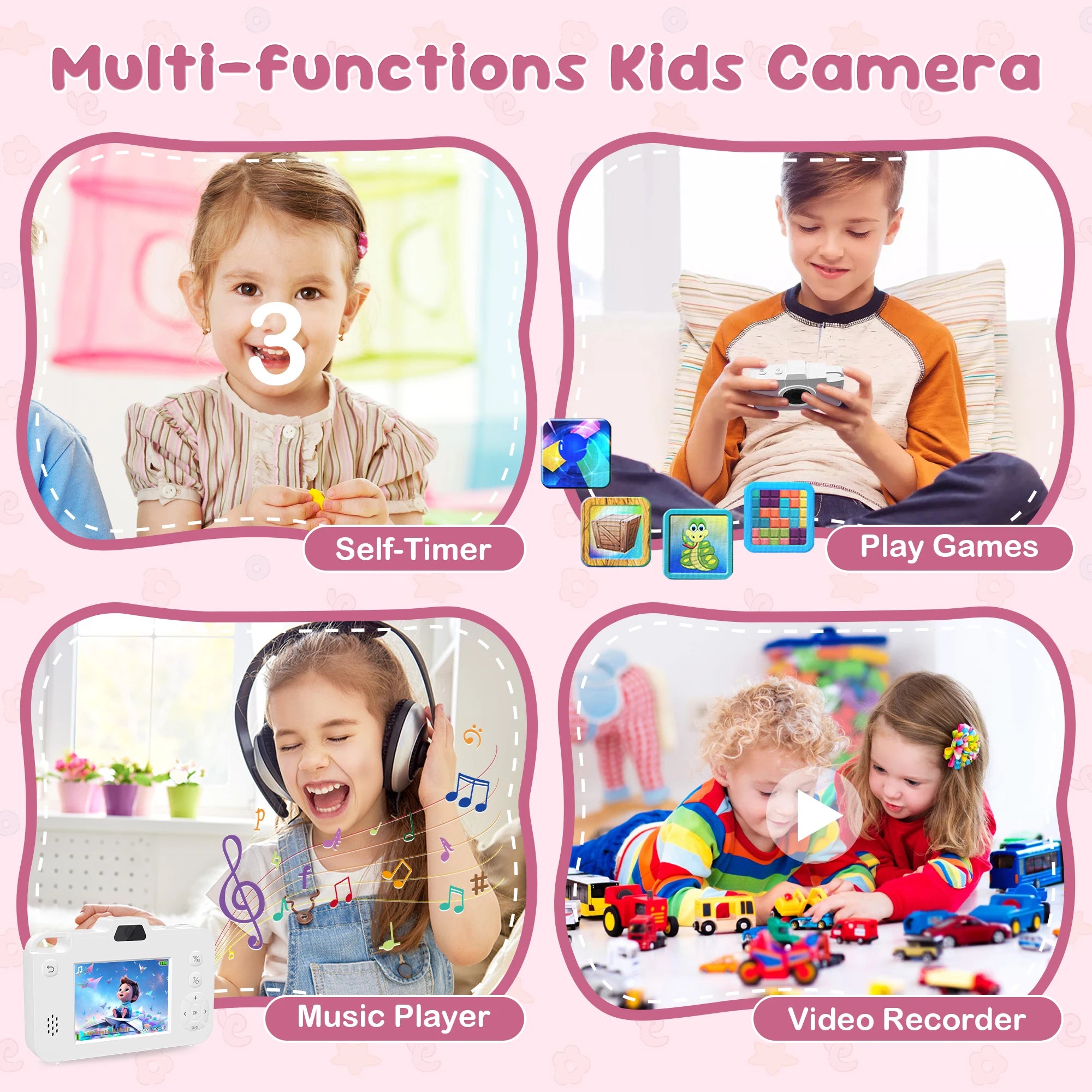 Cámara Digital para Niños 48MP – Doble Lente, Video 1080P, Zoom 16x, Juegos, Batería 600mAh