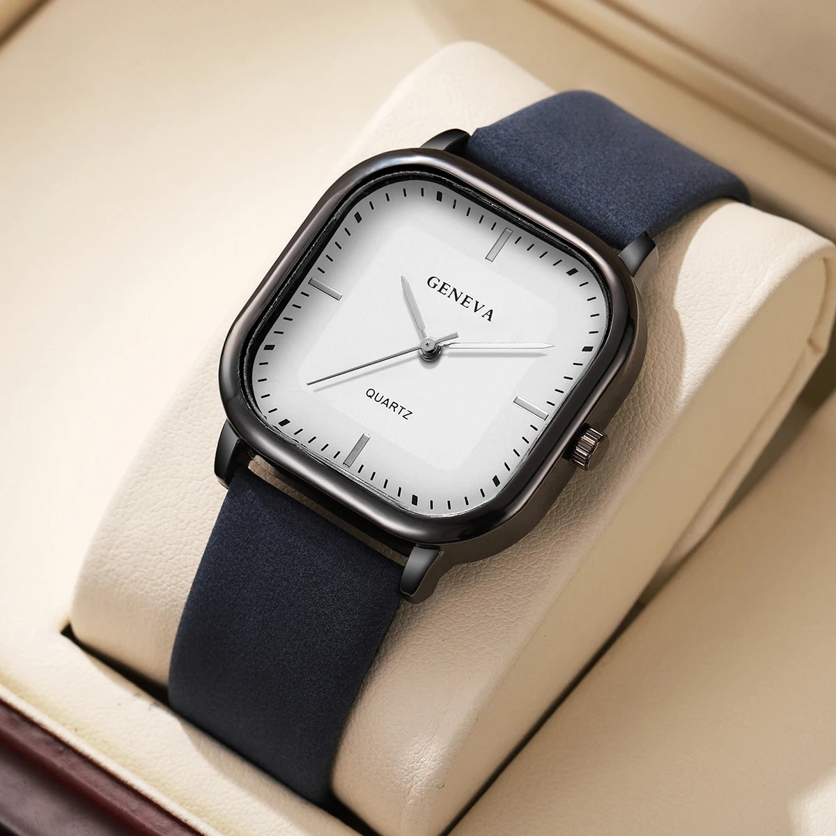 Fashion Square Dial Men's Watches Minimalist Quartz Watch Casual Leather Strap Wristwatch Reloj Hombre（Without Box）