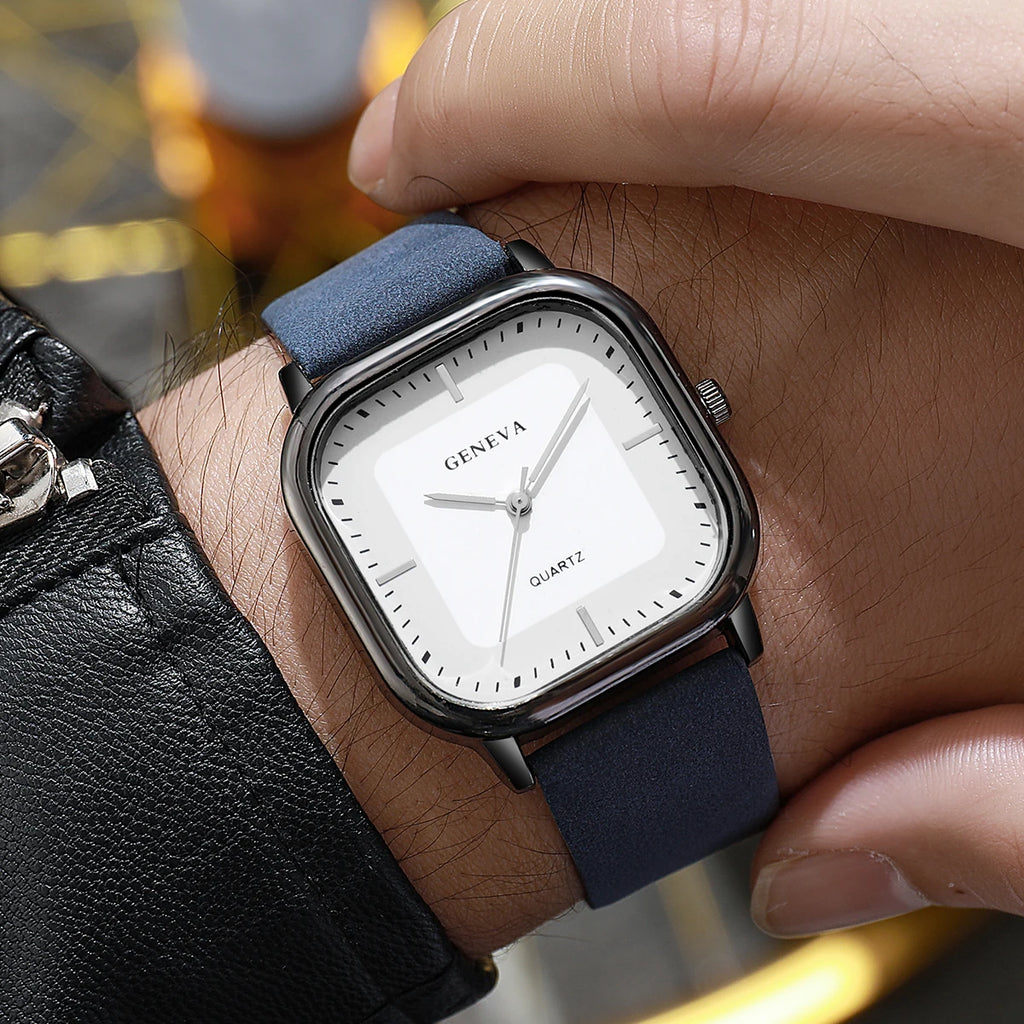 Fashion Square Dial Men's Watches Minimalist Quartz Watch Casual Leather Strap Wristwatch Reloj Hombre（Without Box）