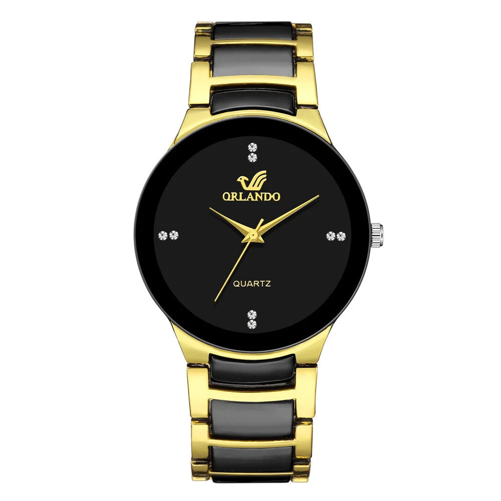 ORLANDO, relojes de lujo para hombre, recién llegado, reloj de pulsera de acero de cuarzo dorado y negro, reloj exquisito Masculino, reloj de moda