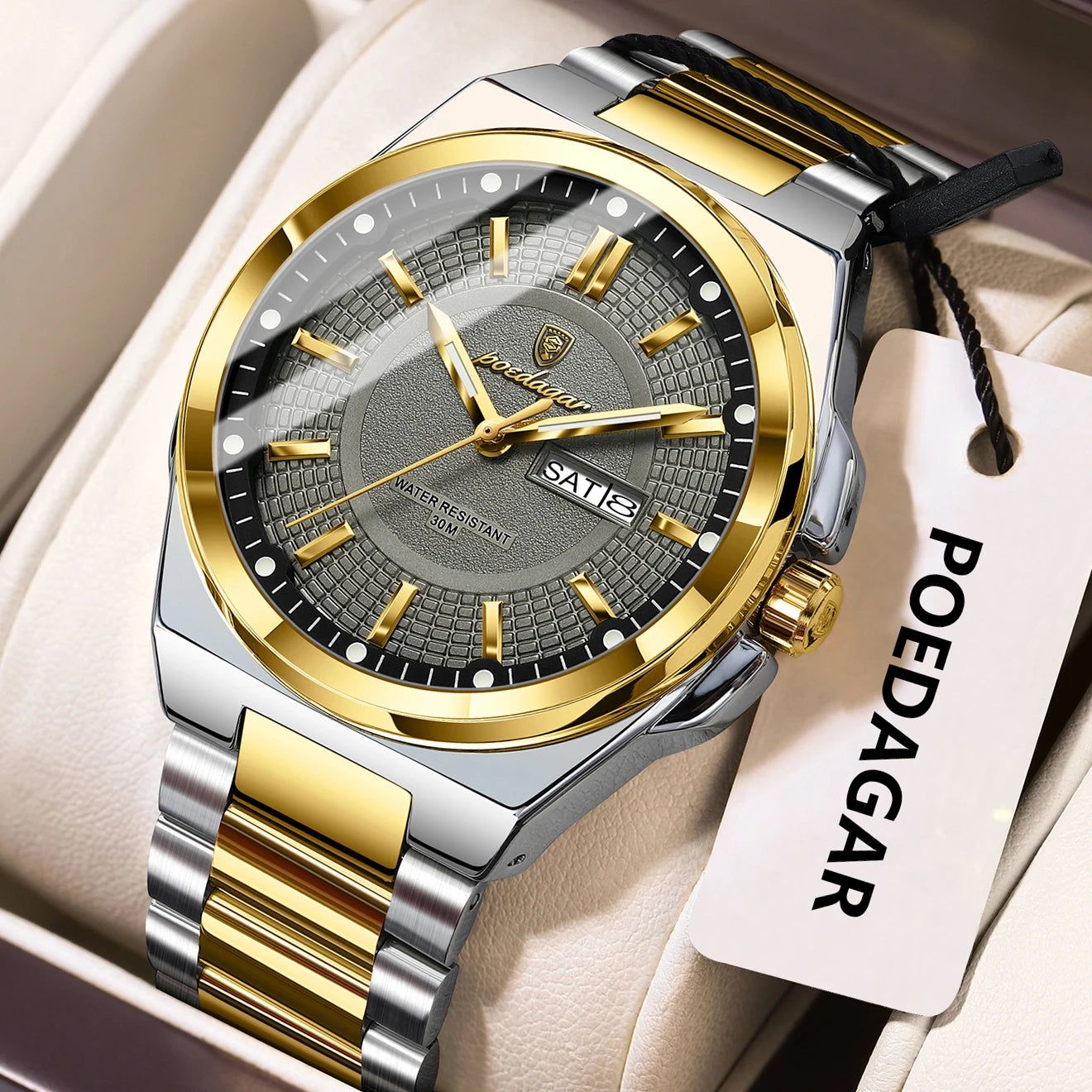Reloj deportivo POEDAGAR Original para hombre, Reloj de pulsera de cuarzo con fecha y semana de lujo para hombre, relojes luminosos resistentes al agua de acero inoxidable para hombre