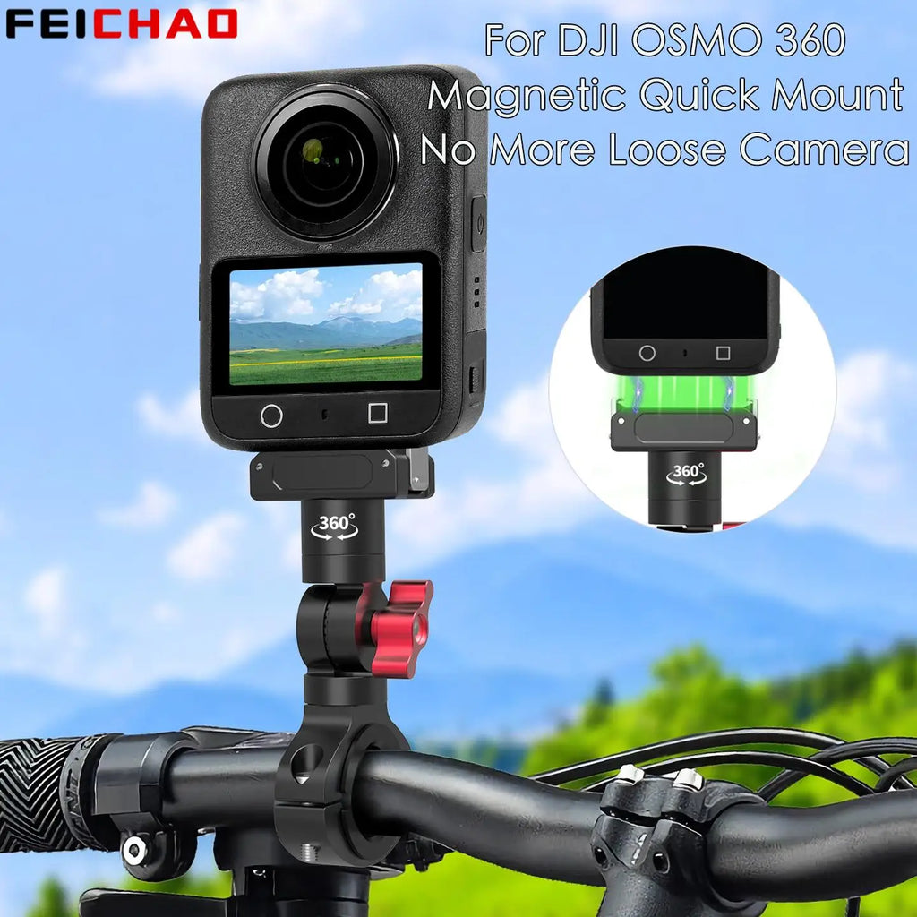 Soporte de Cámara para Manubrio de Bicicleta 360° – Magnético, Aluminio, para DJI OSMO y GoPro