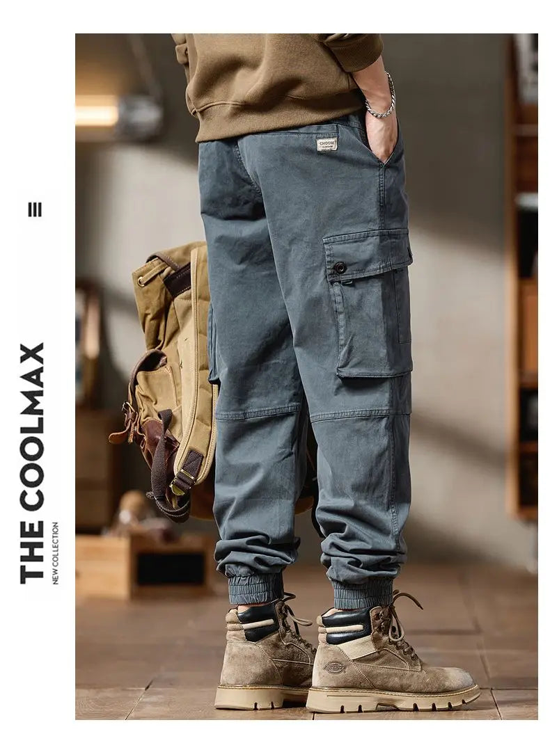 Pantalones Cargo avanzados para hombre, pantalones informales de marca a la moda para motocicleta, pantalones rectos ajustados elásticos multibolsectos para Otoño e Invierno para hombre