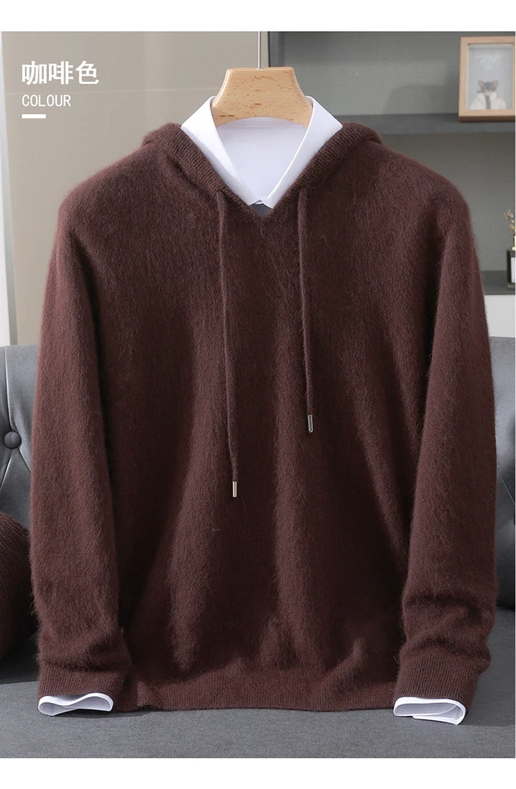 Jersey nuevo para hombre, suéter de cachemira de visón 100%, suéter informal de punto de negocios para otoño e invierno, suéter con capucha y cuello redondo para hombre, mangas completas