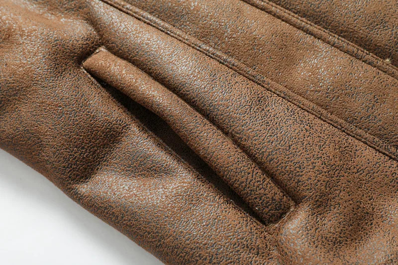 Nueva moda para hombre, chaquetas y abrigos integrados de cuero y piel con cremallera Diagonal, chaquetas de cuero cálidas de lana para hombre, chaquetas ajustadas