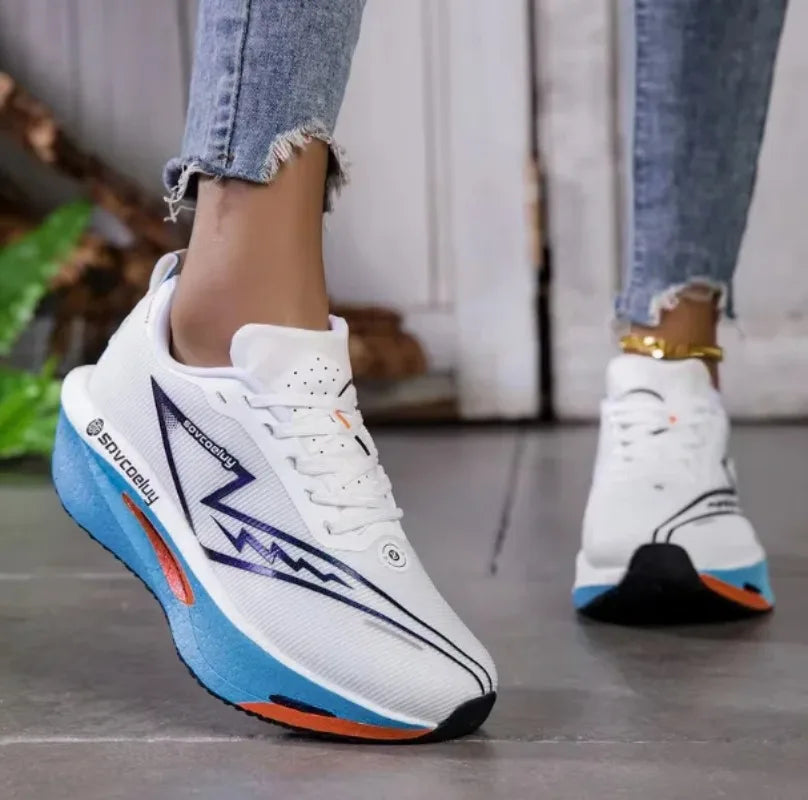 Zapatillas de running con amortiguación tecnológica y placa de carbono para mujer, zapatillas de running para maratón a juego para parejas, deportivas informales