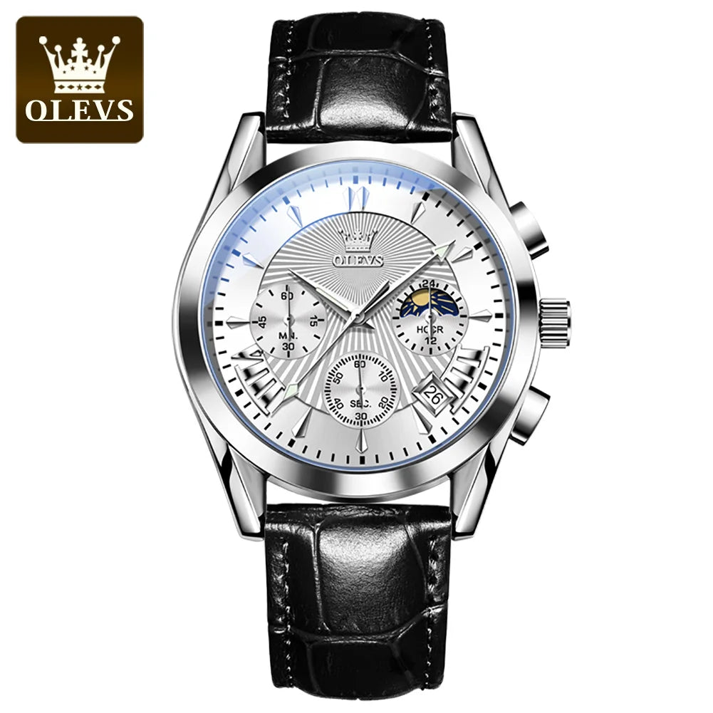 OLEVS-reloj de cuarzo resistente al agua para hombre, cronógrafo de pulsera con correa de cuero, marca de lujo Original, alta calidad, a la moda