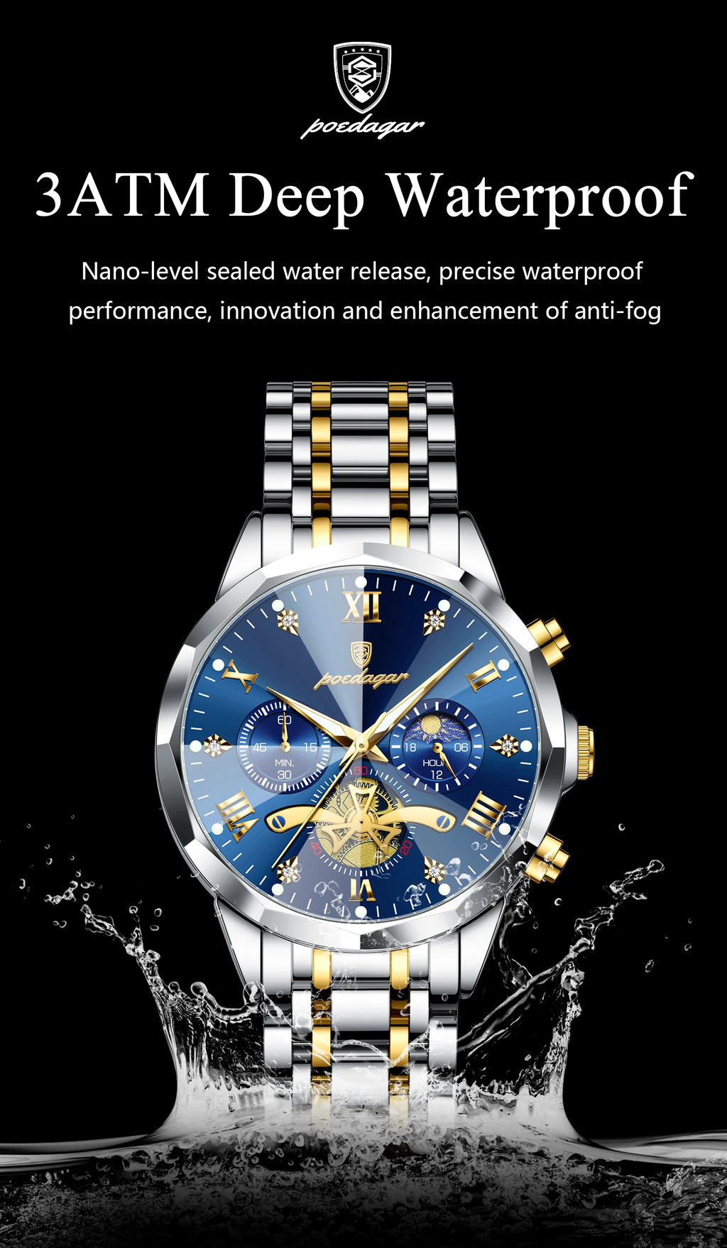 Reloj POEDAGAR de lujo para hombre, Reloj de pulsera Original resistente al agua con cronógrafo luminoso para hombre, relojes de cuarzo de acero inoxidable para hombre