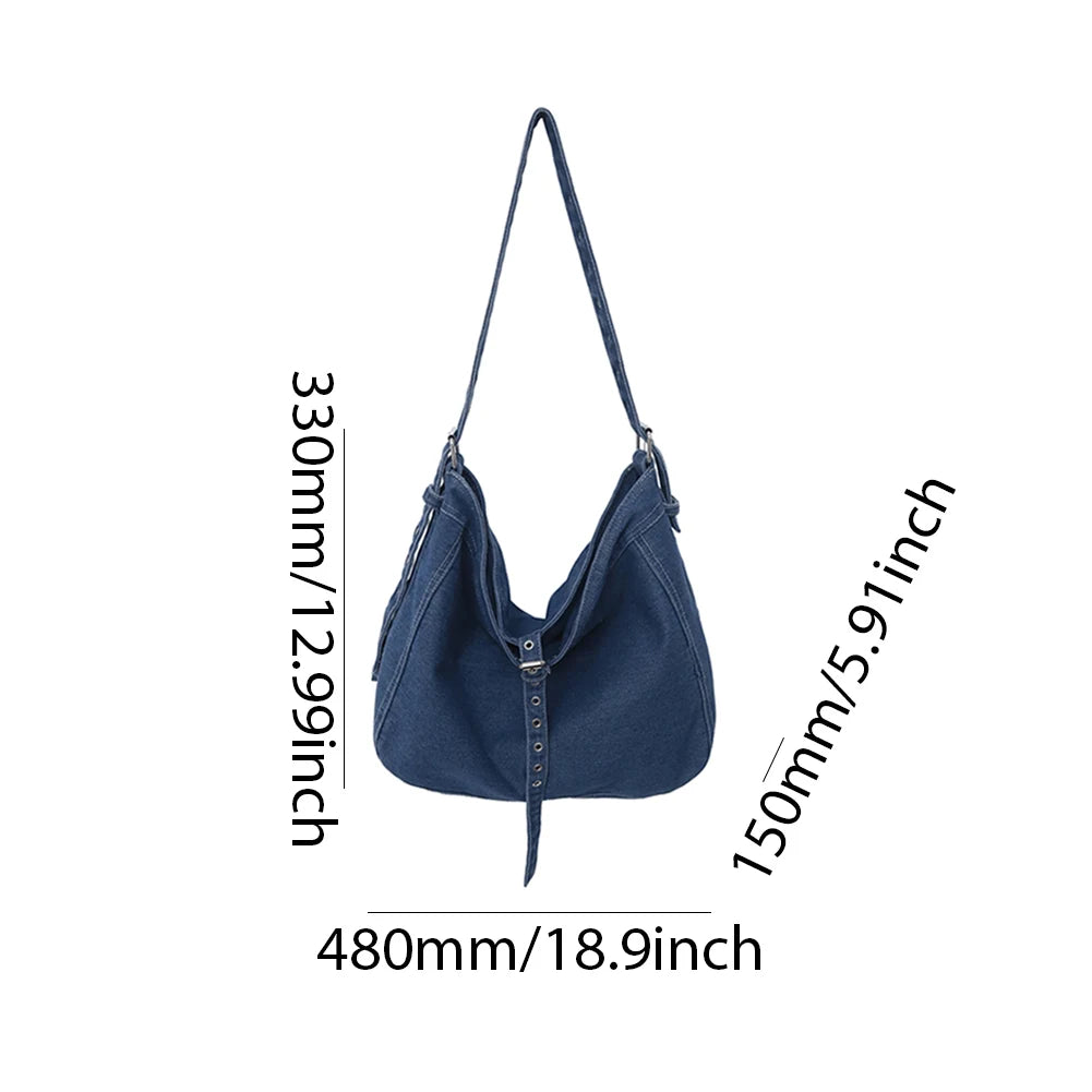 Bolso cruzado de mezclilla para mujer, bolso de hombro de gran capacidad, correa ajustable, bolso Vintage, bolsos de mensajero informales con múltiples bolsillos