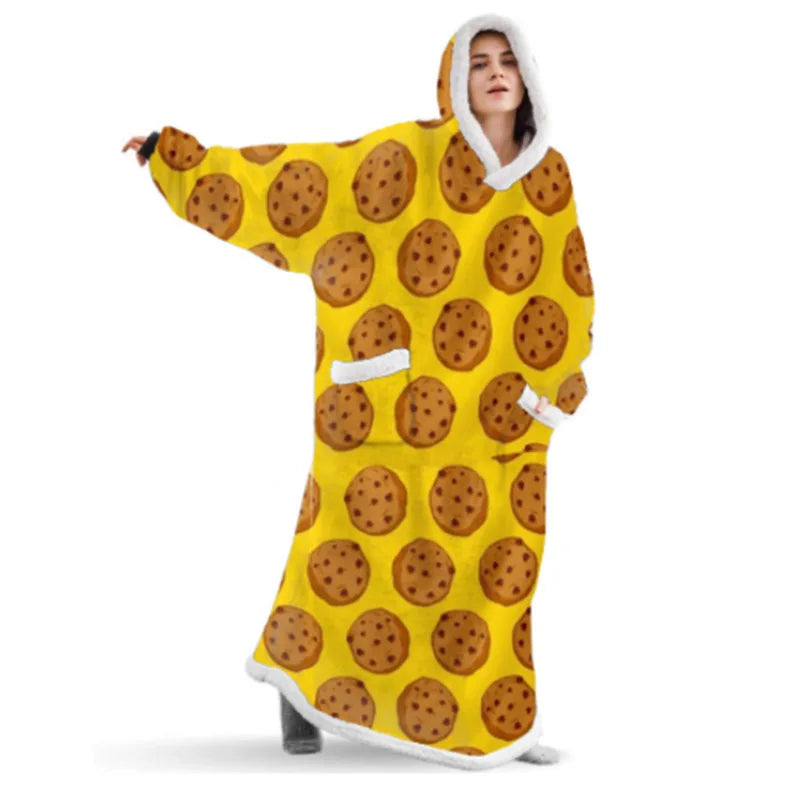 Sherpa Flannel Oversized Hoodie Blanket, Warm Winter Blanket with Sleeves, Hooded Sweatshirt, Oversized TV Blanket, Pullover