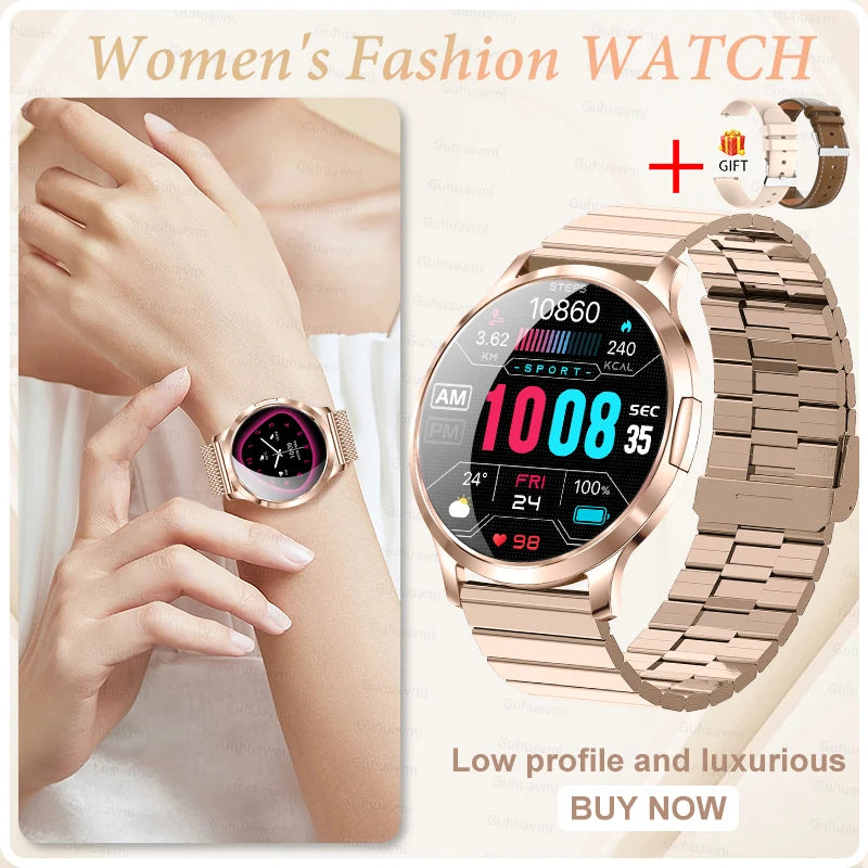 Nuevo reloj inteligente para mujer 1,32 "AMOLED pantalla completamente táctil Bluetooth llamada presión arterial IP68 impermeable NFC 7,3mm pulsera ultrafina