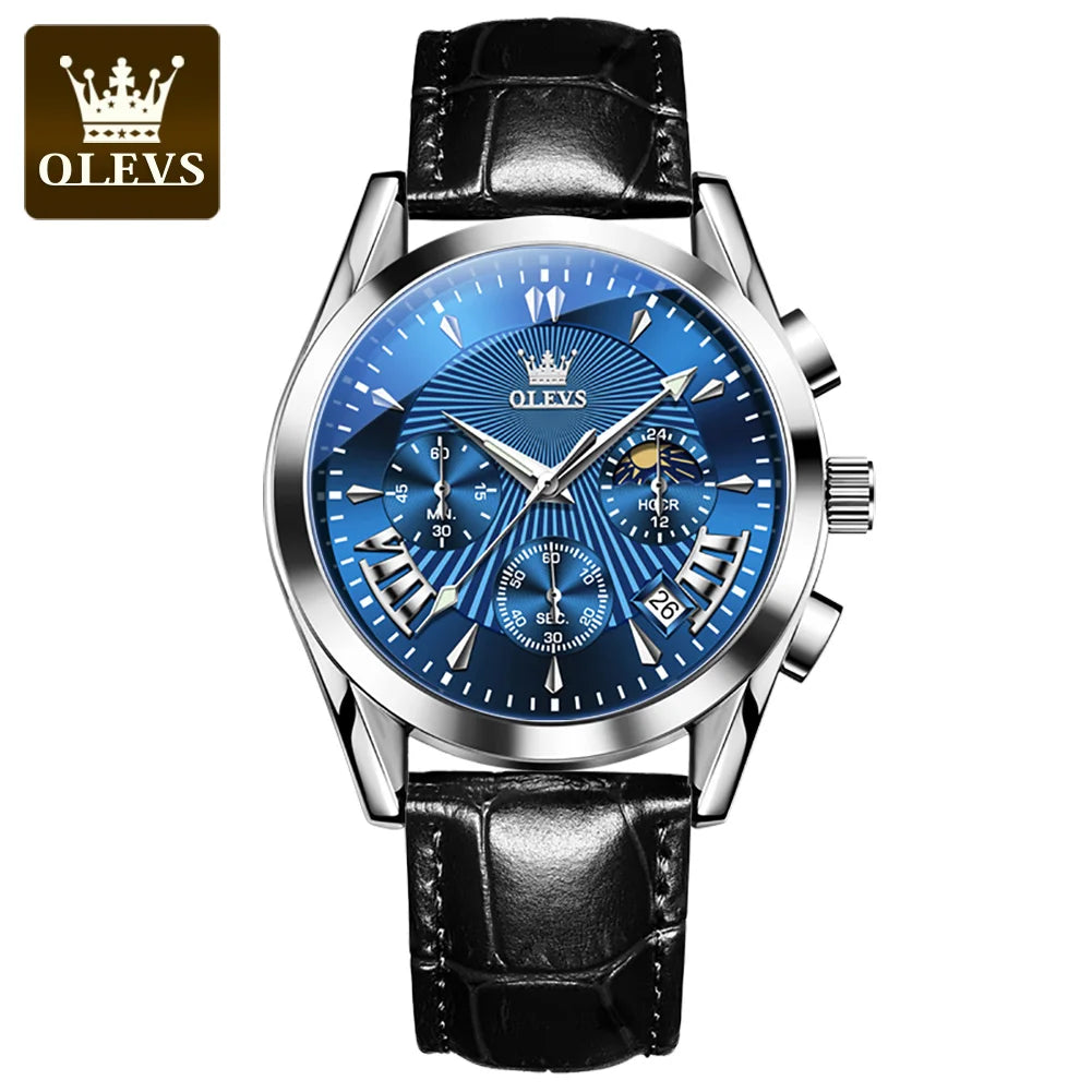 OLEVS-reloj de cuarzo resistente al agua para hombre, cronógrafo de pulsera con correa de cuero, marca de lujo Original, alta calidad, a la moda