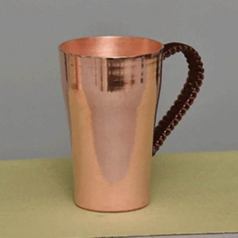 Taza de leche y cerveza de cobre puro hecha a mano, mango tejido, agua gruesa, mula de Moscú, taza de 400 ml, postre, café, vasos, regalos para parejas
